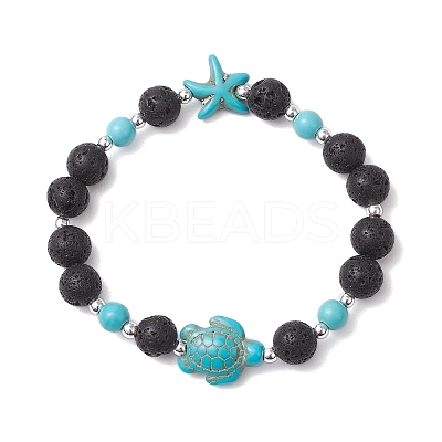 Synthetic Turquoise and Natural Lava Rock Beads Stretch Bracelets for Men Women BJEW-JB11824-01-1