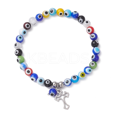 Cross 304 Stainless Steel Charm Bracelets BJEW-JB12262-02-1