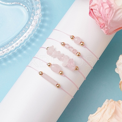 5Pcs 5 Styles Natural Rose Quartz Braided Bead Bracelets BJEW-JB11681-03-1