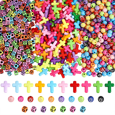 800Pcs 3 Styles Cross Theme Acrylic Beads MACR-PA0001-45A-1