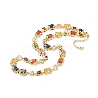 Brass Colorful Cubic Zirconia Cup Chain Oval & Rectangle Necklaces for Women NJEW-M079-05G-1