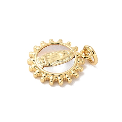 Brass Pave Natural White Shell Pendants KK-S522-06A-G-1