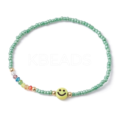 Acrylic Smiling Face & Seed Beaded Stretch Bracelet BJEW-JB09490-1