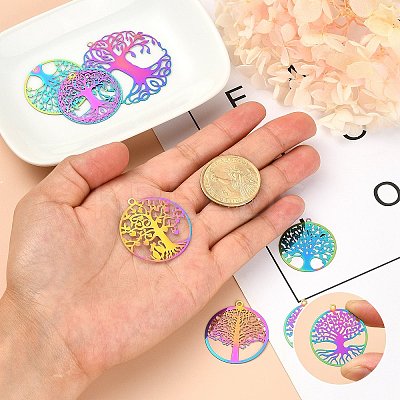 14Pcs 7 Styles Ion Plating(IP) 201 Stainless Steel Filigree Pendants STAS-SZ0002-34-1