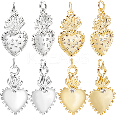 8Pcs 4 Style Rack Plating Brass Micro Pave Cubic Zirconia Pendants KK-BBC0012-99-1