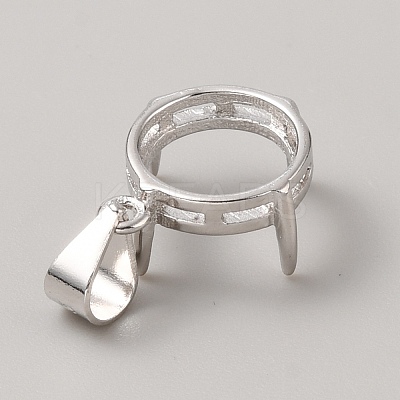 Rhodium Plated 925 Sterling Silver Open Back Bezel Pendant Cabochon Settings STER-WH0004-018C-1