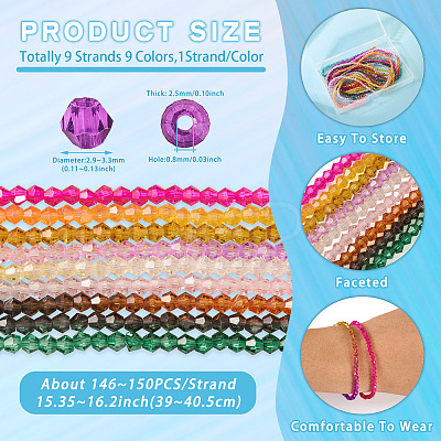 9 Strands 9 Colors Gradient Color Baking Paint Glass Bead Strands DGLA-TA0001-36-1