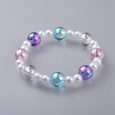 Transparent Acrylic Imitated Pearl  Stretch Kids Bracelets BJEW-JB04575-1
