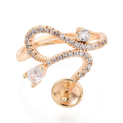 Curve Shape Brass Micro Pave Clear Cubic Zirconia Adjustable Ring Settings KK-T076-46G-1