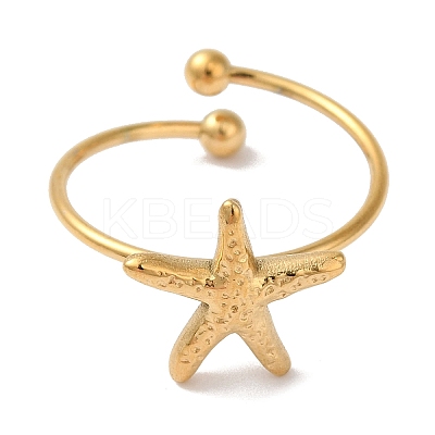 Ion Plating (IP) 304 Stainless Steel Starfish Open Cuff Rings for Women LS-RJEW-M167-08B-G-1