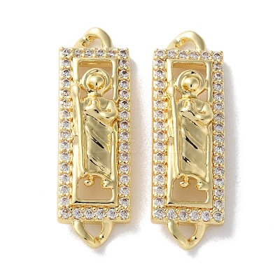 Rack Plating Brass Clear Cubic Zirconia Saint Connector Charms KK-C084-36B-G-1
