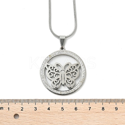 201 Stainless Steel Crystal Rhinestone Ring with Hollow Butterfly Pendant Necklaces for Women NJEW-P327-01P-1