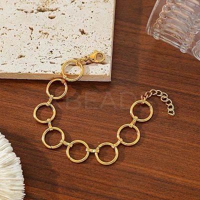 304 Stainless Steel Ring Link Chain Bracelets for Women BJEW-C104-01A-G-1