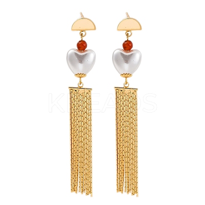 Brass Heart Dangle Stud Earrings EJEW-R014-07G-1