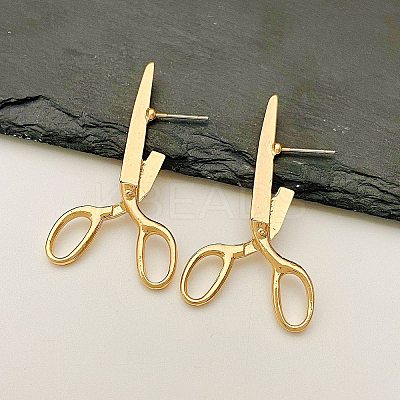 Alloy Scissor Stud Earrings for Unisex EJEW-V006-06KCG-1