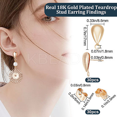 30Pcs Brass Stud Earring Findings KK-BBC0005-04-1