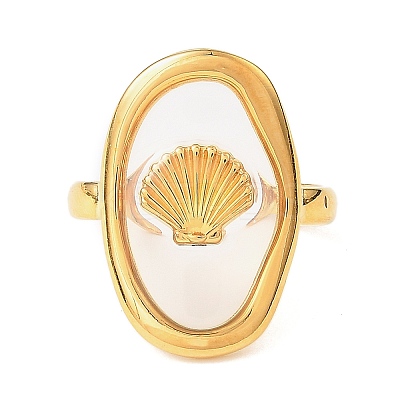 Oval with Shell Shape Resin Finger Rings STAS-Z101-07G-01-1