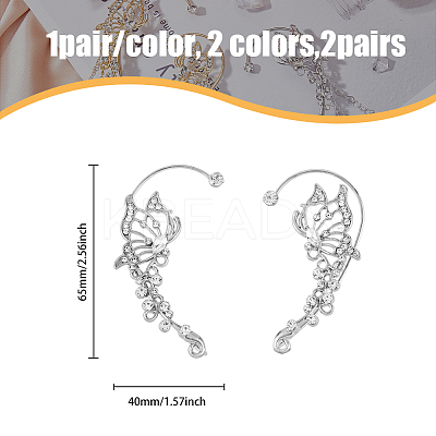 4Pcs 4 Style Crystal Rhinestone Butterfly Climber Wrap Around Earrings EJEW-HY0001-05-1
