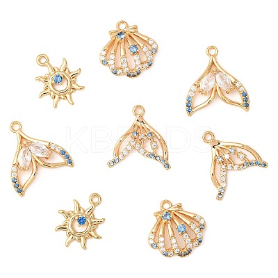 8Pcs 4 Styles Brass Micro Pave Cubic Zirconia Pendants KK-FS0001-96-1