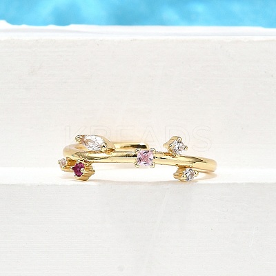 Brass Micro Pave Cubic Zirconia Cuff Rings for Women RJEW-H247-09G-1
