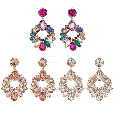 3 Pairs 3 Colors Rhinestone Twist Oval Dangle Stud Earrings EJEW-AN0001-04-1