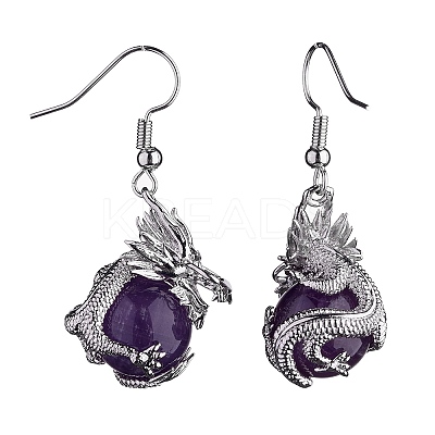 Natural Amethyst Dragon Dangle Earrings EJEW-A092-06P-01-1