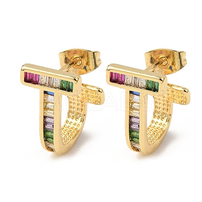 Brass Micro Pave Cubic Zirconia T-Shaped Stud Earrings EJEW-B153-07G-1
