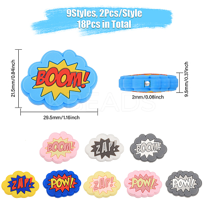 18Pcs 9 Style Cloud with Word Food Grade Eco-Friendly Silicone Focal Beads SIL-CA0002-76-1