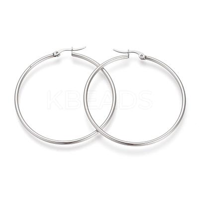 Tarnish Resistant 201 Stainless Steel Hoop Earrings MAK-R018-50mm-S-1