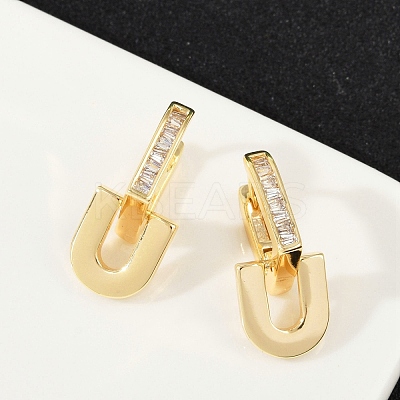 Brass Clear Cubic Zirconia U-Shaped Hoop Earrings EJEW-Q016-20G-1
