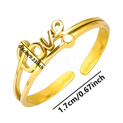Stylish LOVE Letter Design 304 Stainless Steel Open Cuff Ring for Women YU4373-2-1