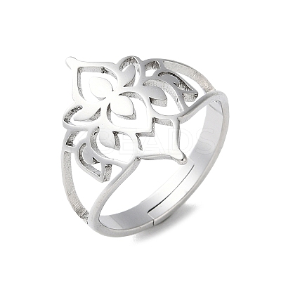 Non-Tarnish 304 Stainless Steel Hollow Out Flower Adjustable Ring LS-RJEW-T027-03P-1