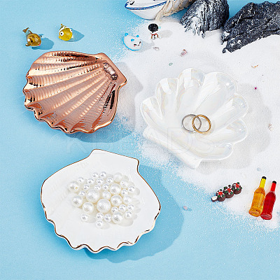 3Pcs 3 Style Porcelain Shell-shaped Ring Holder AJEW-GL0001-44-1