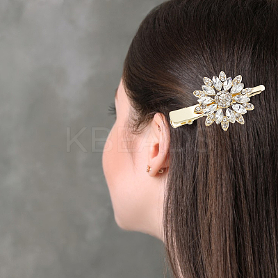 2 Pairs 2 Colors Flower Shaped Alloy Rhinestone Alligator Hair Clips PHAR-GO0001-05-1