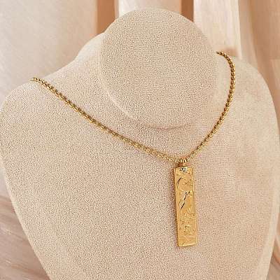 304 Stainless Steel Clear Cubic Zirconia Rectangle Constellation Pendant Necklaces for Women Men NJEW-S435-01G-E-1