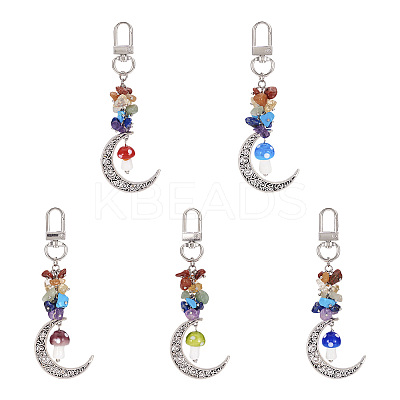 5Pcs 5 Colors Hollow Moon Alloy Pendant Decoraiton HJEW-TA0001-26-1