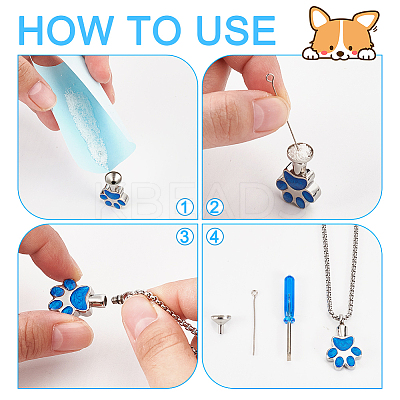 DIY Cat Paw Print Stainless Steel Enamel Urn Ashes Pendant Necklaces Making Kits DIY-NB0012-91A-1