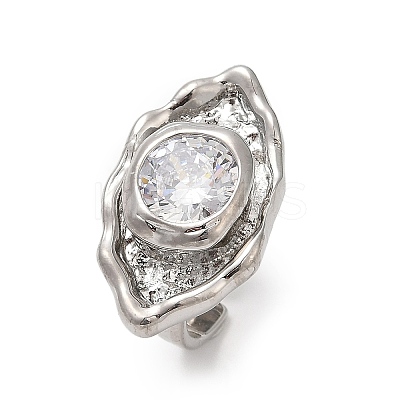 Brass Pave Cubic Zirconia Adjustable Open Cuff Rings for Women RJEW-R032-01P-1
