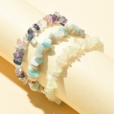 3Pcs 3 Style Natural Mixed Gemstone Chips Beaded Stretch Bracelets Set for Women BJEW-FZ00006-1