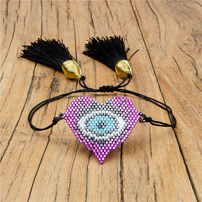 Glass Seed Braided Bead Bracelet with Double Tassel BJEW-A121-26A-1