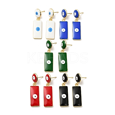 Rectangle with Evil Eye Enamel Dangle Stud Earrings EJEW-F288-13-G-1