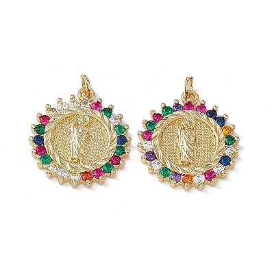 Brass Colorful Cubic Zirconia Pendants KK-E068-VA035-2-1