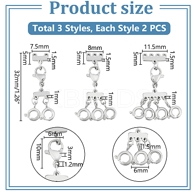 6Pcs 3 Styles 304 Stainless Steel Lobster Claw Clasps FIND-UN00001-1