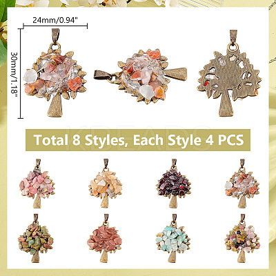 32Pcs 8 Styles Natural & Synthetic Mixed Gemstone Chip Pendants PALLOY-AB00252-1