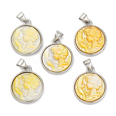 Natural Yellow Shell Carved Cameo Lady Pendants KK-D537-01P-01-1