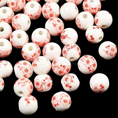 Floral Printed Porcelain Beads PORC-Q202-8mm-1-1