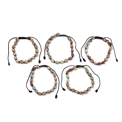 Natural Shoushan Stone Beads Braided Bead Bracelets for Men Women BJEW-D360-01D-1