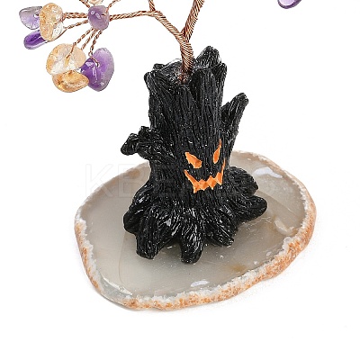 Halloween Theme Natural Amethyst and Yellow Quartz Chips Tree of Life Decorations DJEW-B013-02G-1