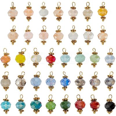 180Pcs 9 Colors Faceted Rondelle Glass Charms PALLOY-GO00008-1