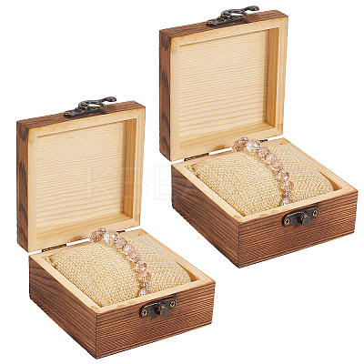 2Pcs Wooden Jewelry Trinket Storage Boxes with 2Pcs Cloth Bracelet Watch Pillows CON-BBC0001-16B-1